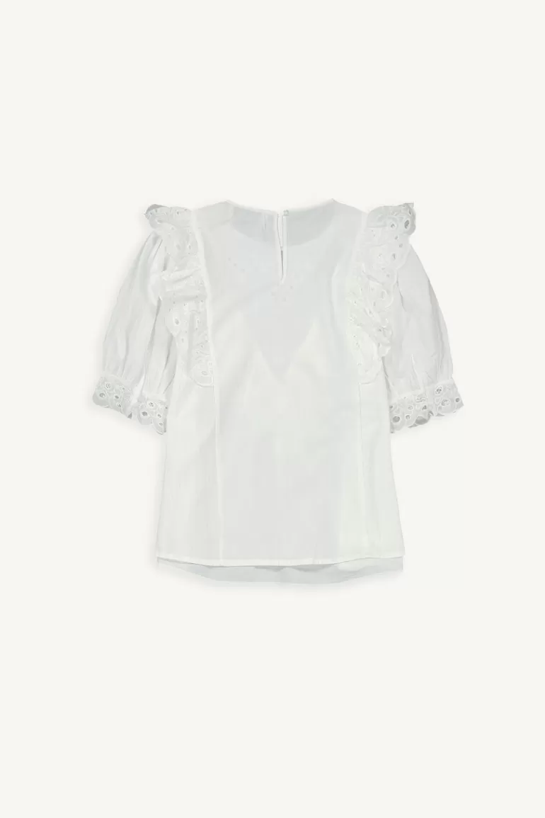 Women Olive Clothing Flower Embroidery Blouse, Ivory
