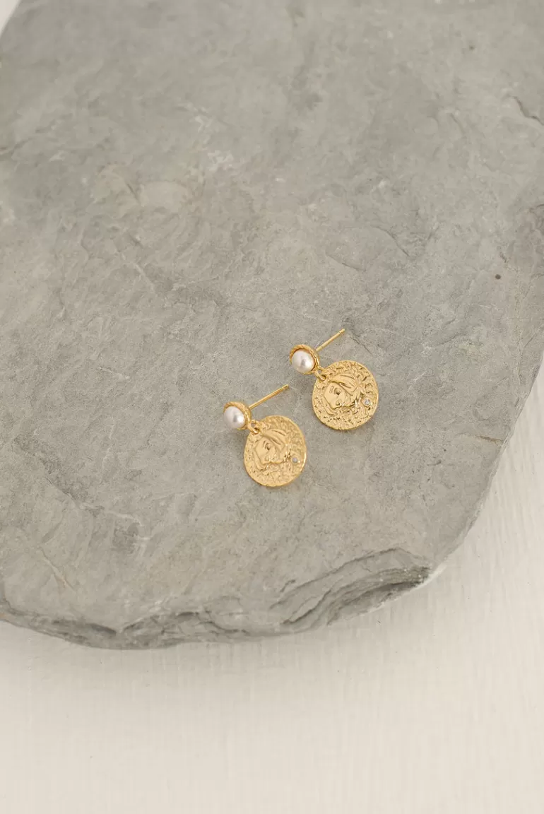 Women Olive Clothing Fossil Pendant Earrings, 14K Gold Plated