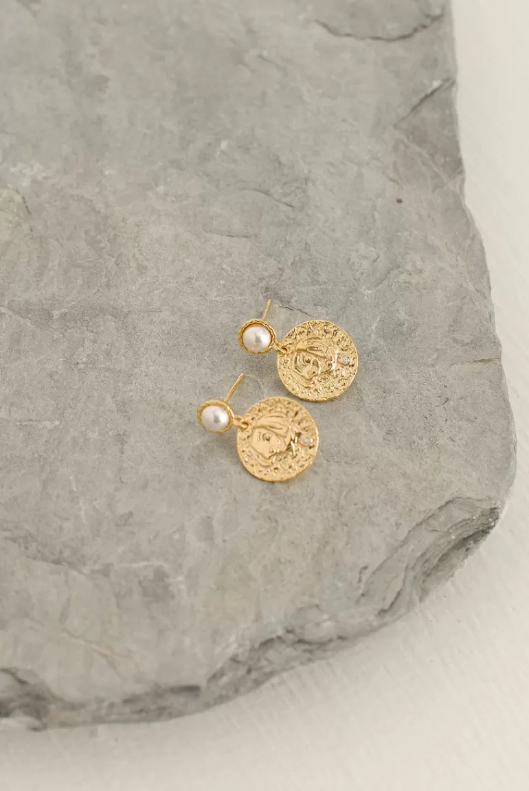 Women Olive Clothing Fossil Pendant Earrings, 14K Gold Plated