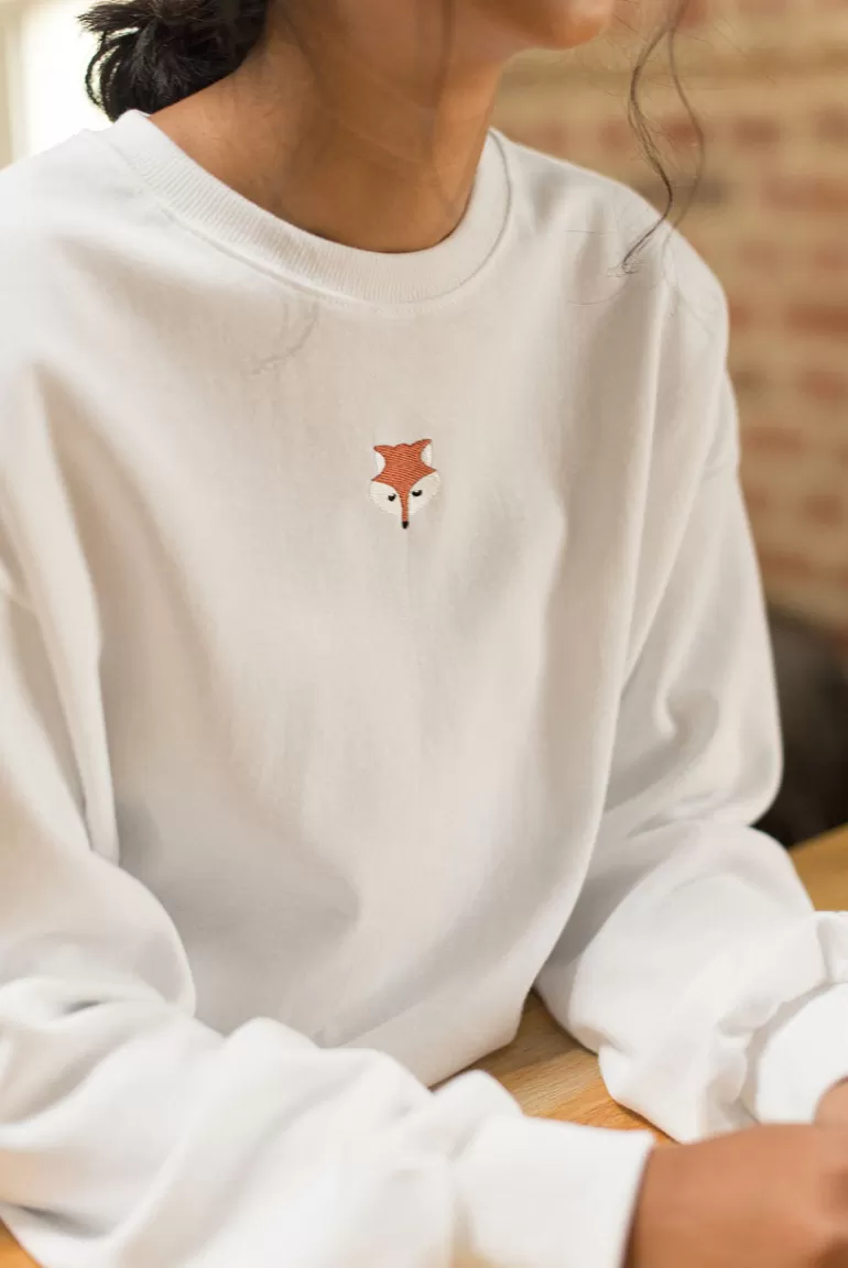 Women Olive Clothing Fox Embroidery Sweatshirt, Ivory