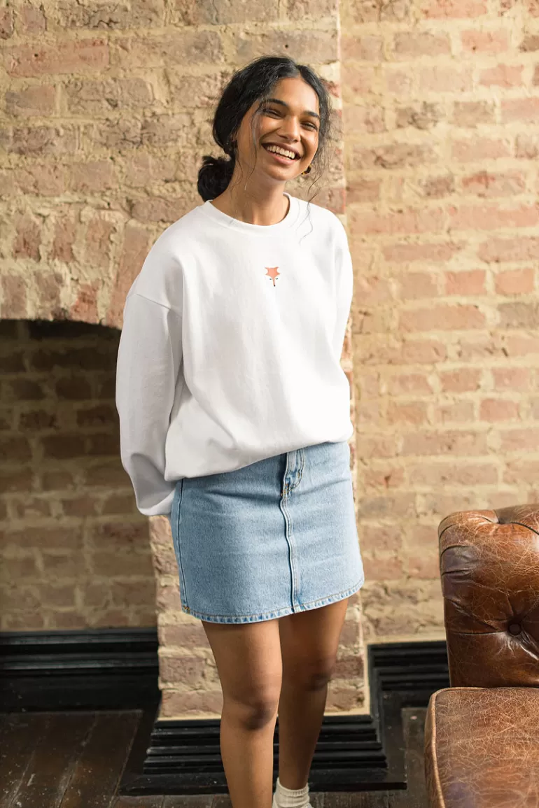 Women Olive Clothing Fox Embroidery Sweatshirt, Ivory