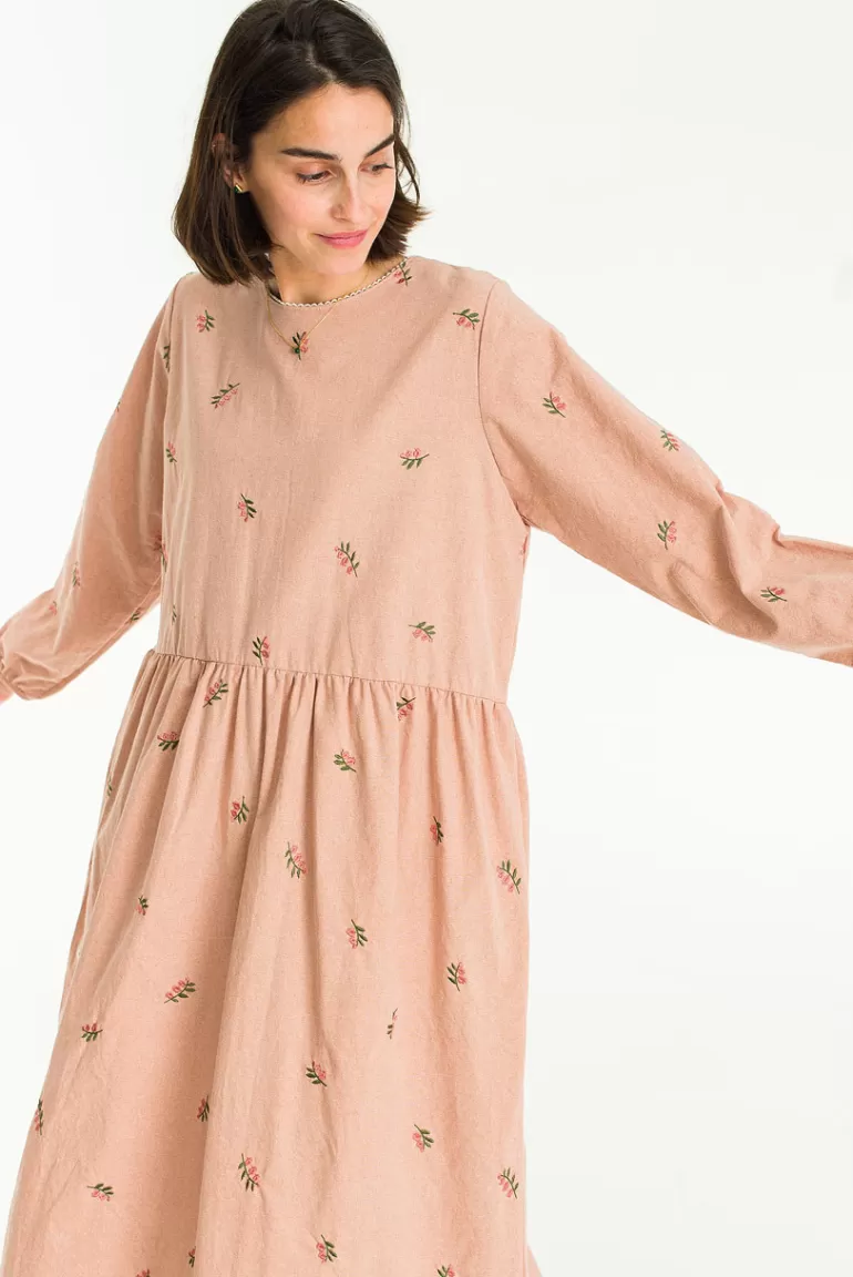 Women Olive Clothing Foxglove Embroidered Dress, Pink