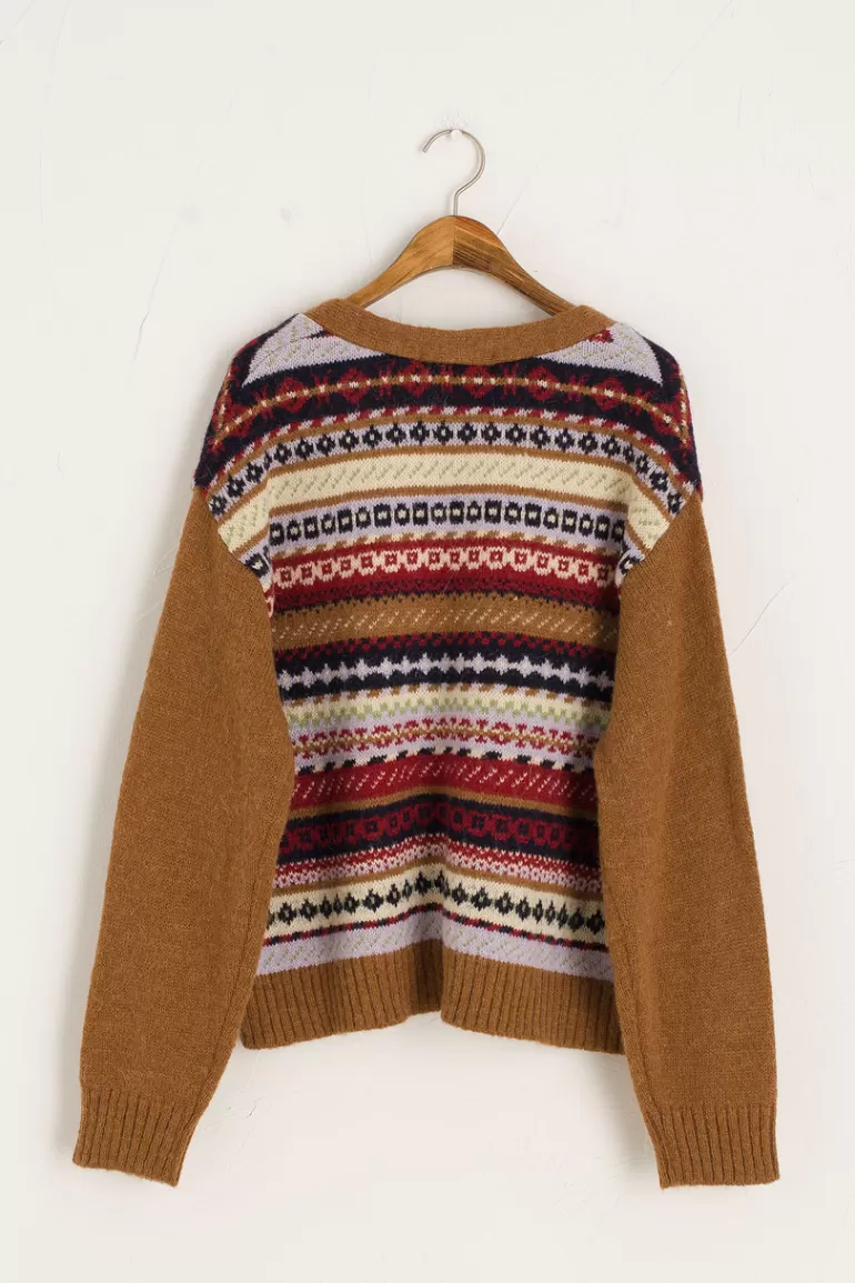 Women Olive Clothing Frances Fair Isle Cardigan, Brown