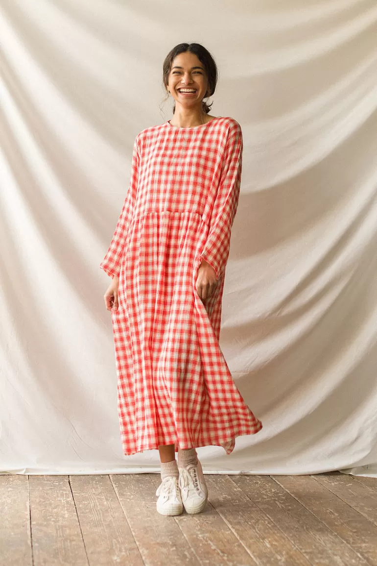 Women Olive Clothing Freya Check Dress, Blood Orange