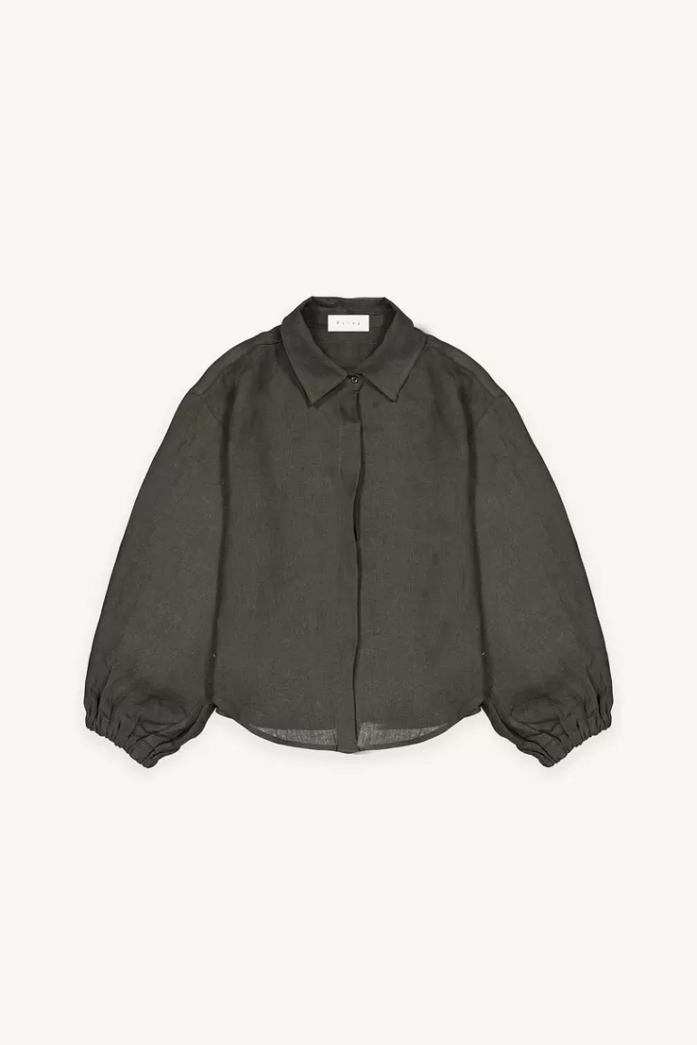 Women Olive Clothing Freya Linen Shirt, Charcoal