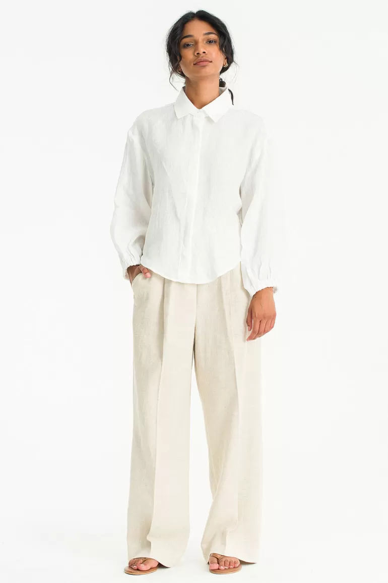Women Olive Clothing Freya Linen Shirt, Ivory