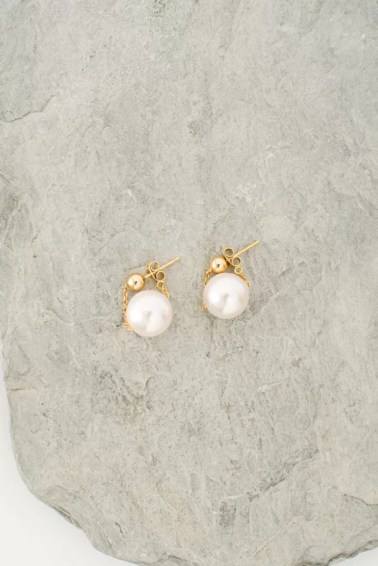 Women Olive Clothing Freya Pearl Swing Earrings, 14K Gold Plated