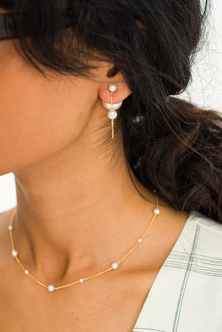 Women Olive Clothing Freya Pearl Swing Earrings, 14K Gold Plated