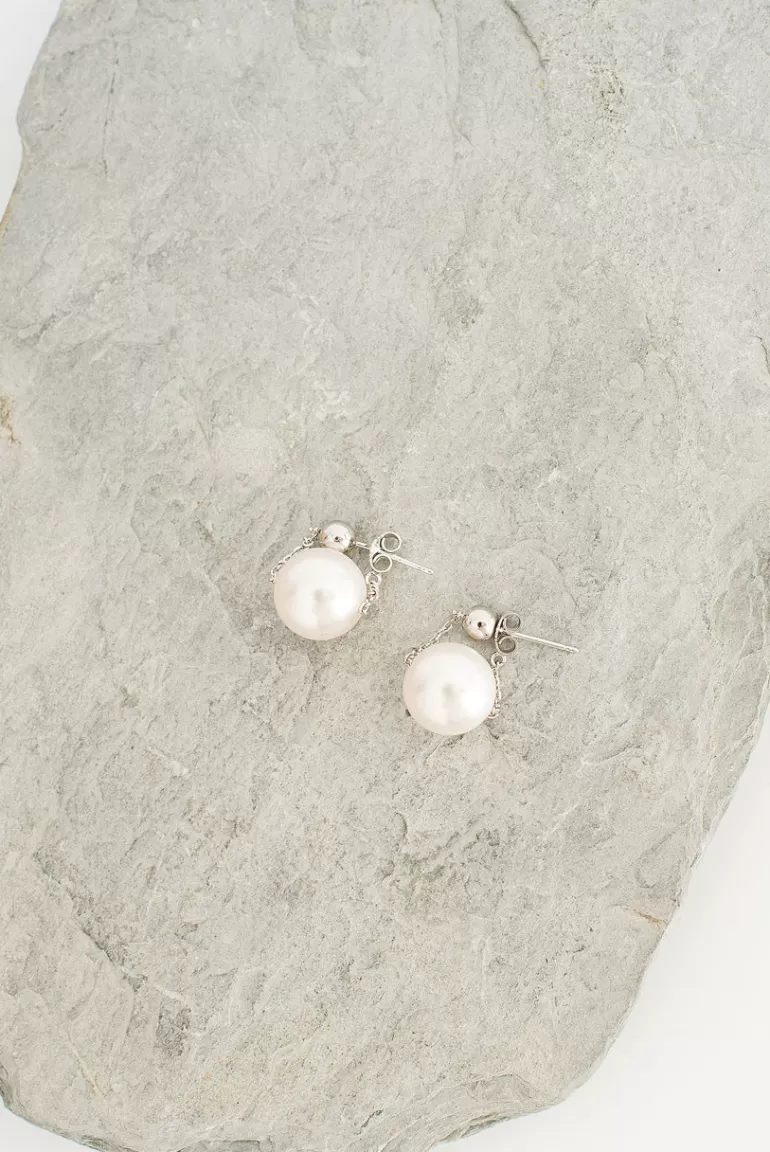 Women Olive Clothing Freya Pearl Swing Earrings, Sterling Silver