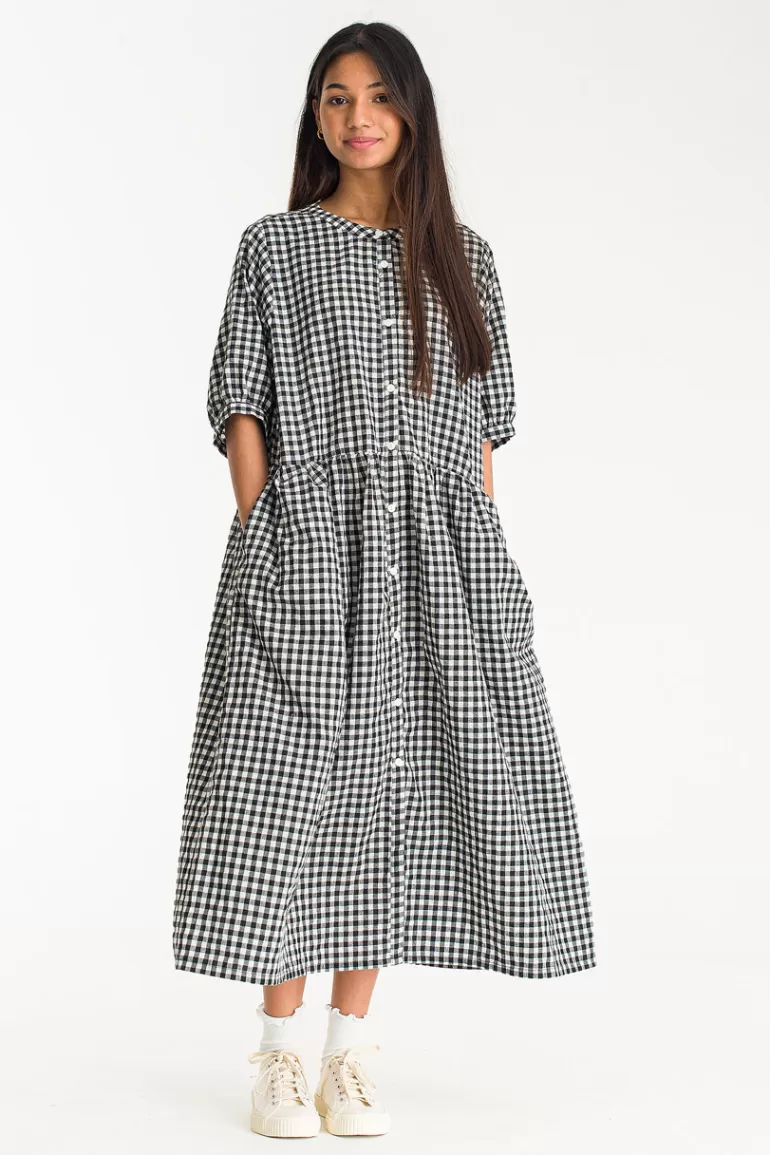 Women Olive Clothing Gingham Babydoll Dress, Black
