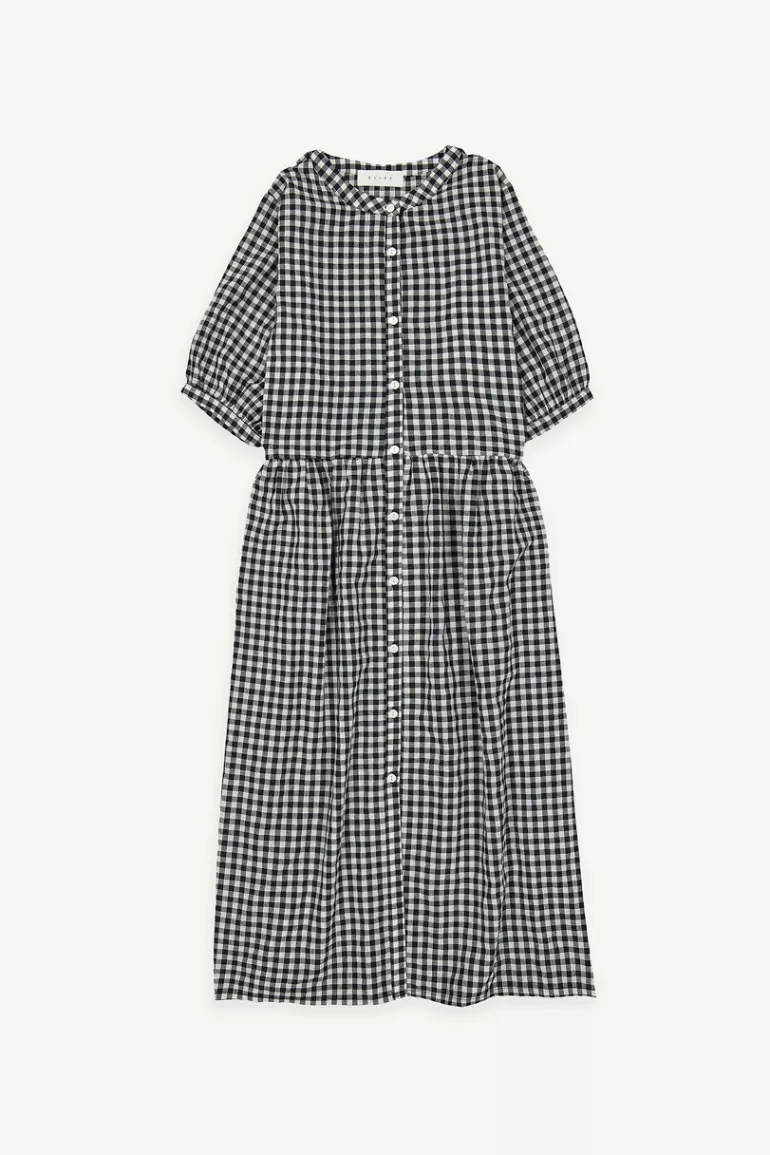 Women Olive Clothing Gingham Babydoll Dress, Black