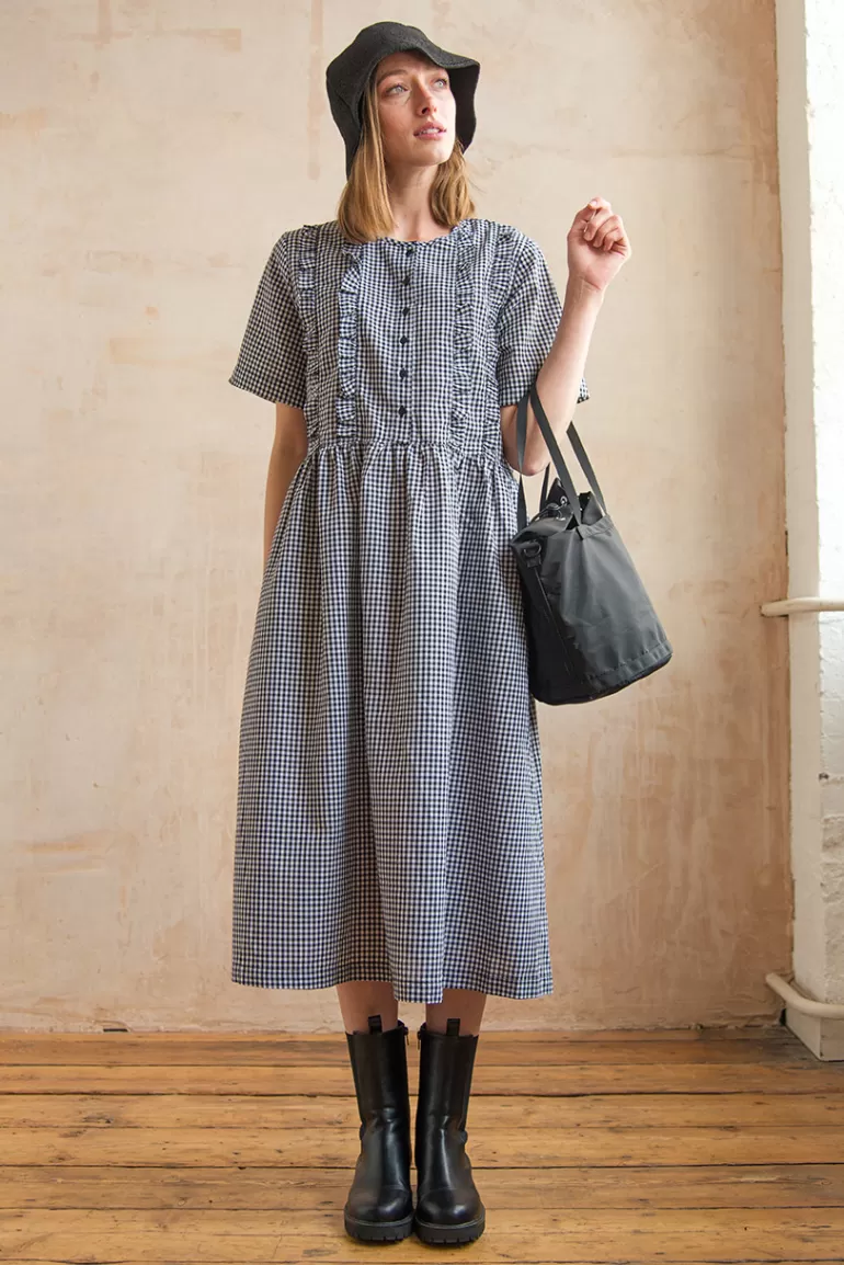 Women Olive Clothing Gingham Frill Dress, Black