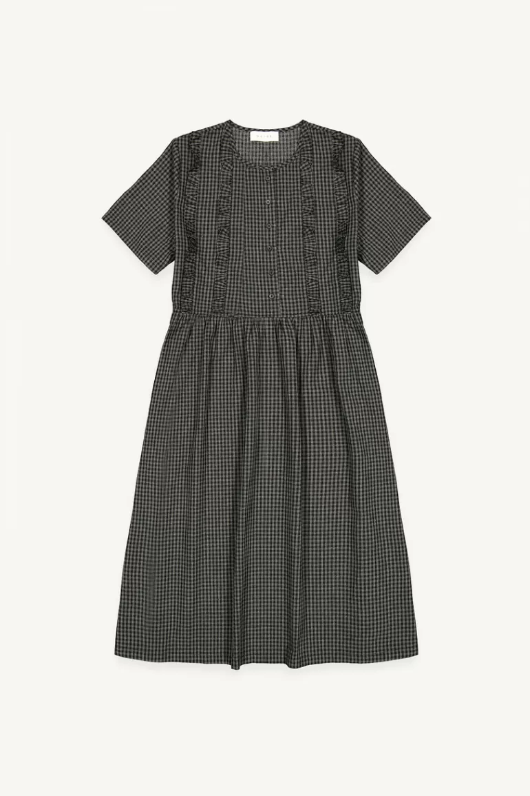 Women Olive Clothing Gingham Frill Dress, Charcoal