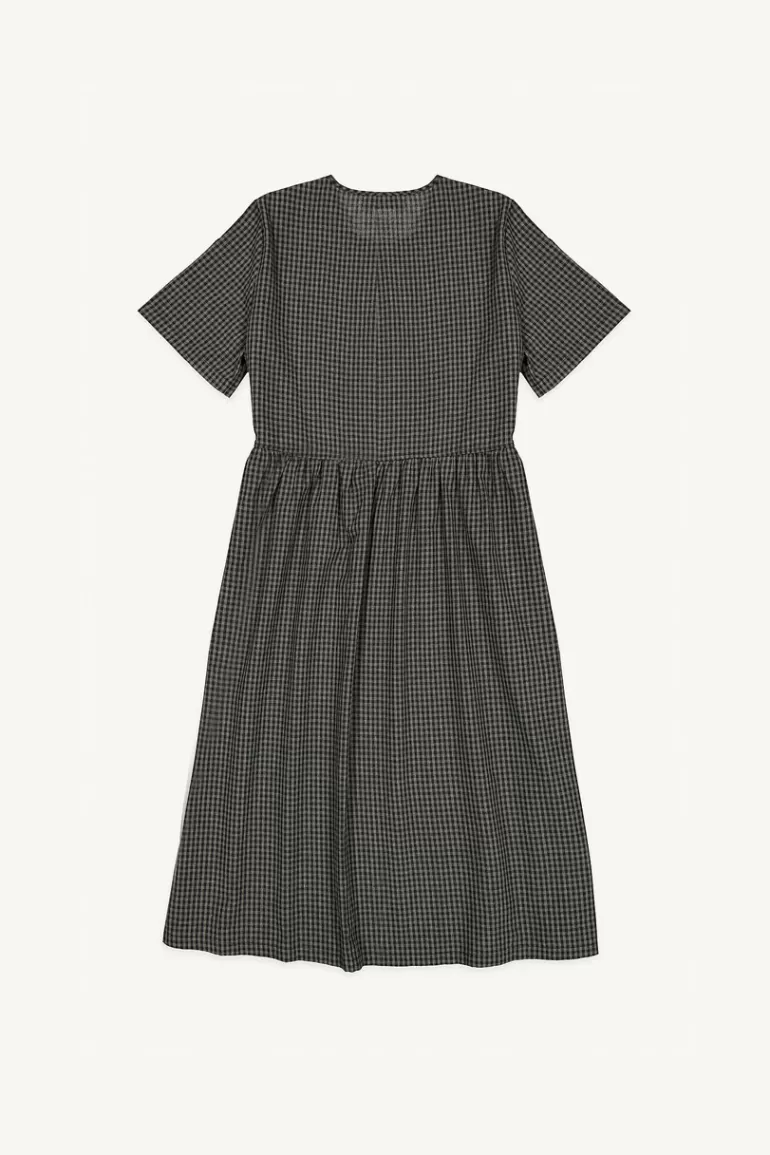 Women Olive Clothing Gingham Frill Dress, Charcoal