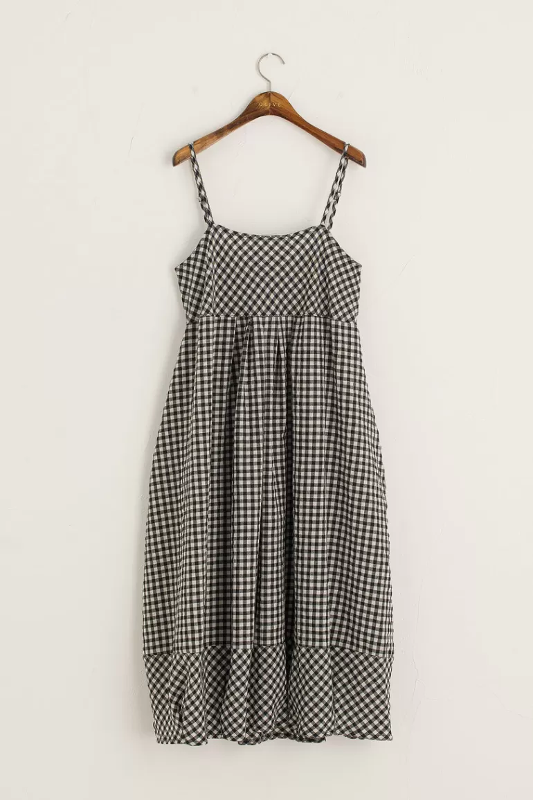 Women Olive Clothing Gingham Pumpkin Slip Dress, Black