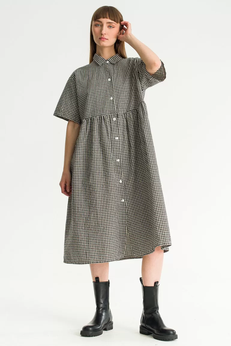 Women Olive Clothing Gingham Shirt Dress, Black