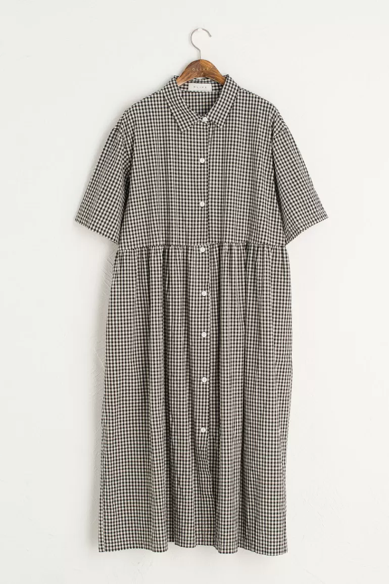 Women Olive Clothing Gingham Shirt Dress, Black