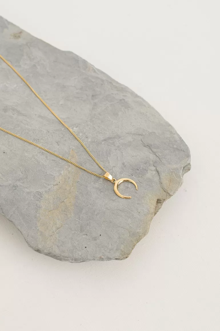 Women Olive Clothing Gold Mini Crescent Necklace, 18K Gold Plated