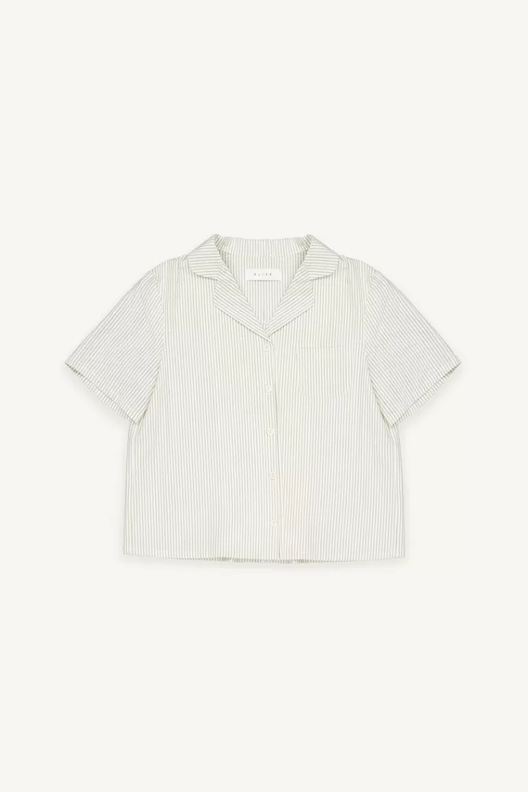 Women Olive Clothing Haco Camp Collar Stripe Shirt, Navy
