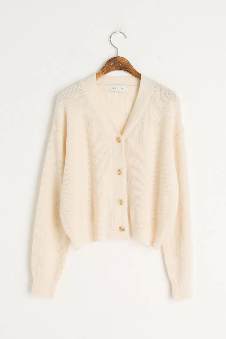 Women Olive Clothing Hako Lightweight Cardigan, Ivory