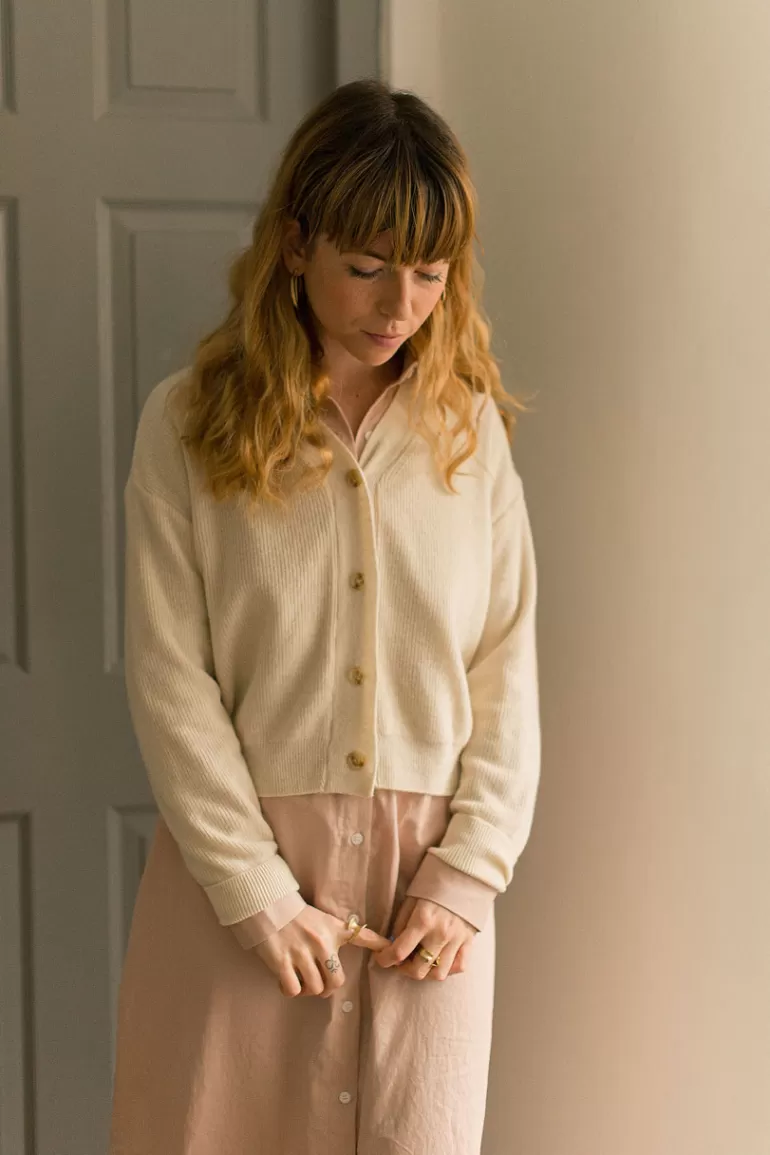 Women Olive Clothing Hako Lightweight Cardigan, Ivory