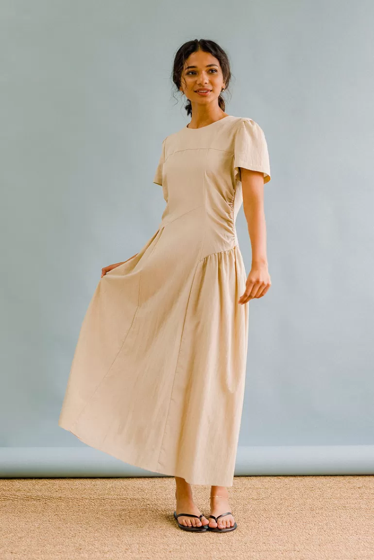 Women Olive Clothing Hako Ruching Dress, Beige