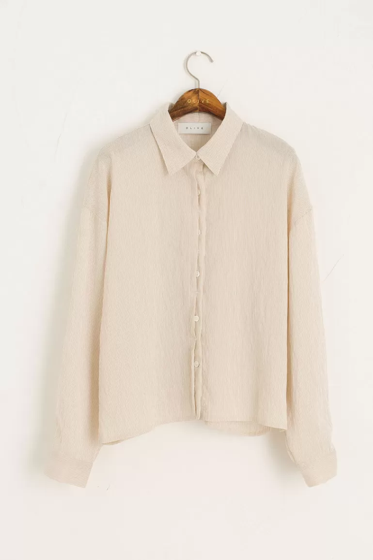 Women Olive Clothing Half Hidden Button Shirt, Beige