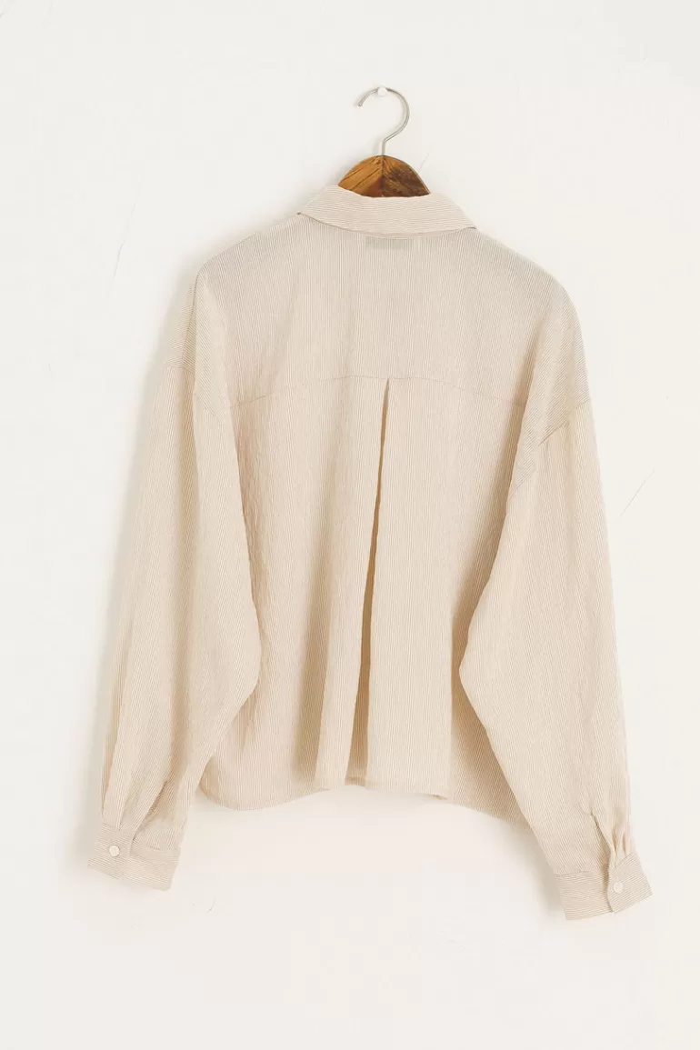 Women Olive Clothing Half Hidden Button Shirt, Beige