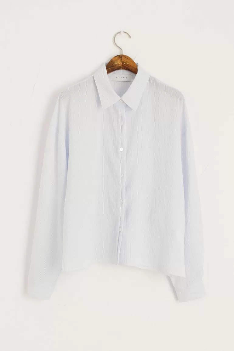 Women Olive Clothing Half Hidden Button Shirt, Blue