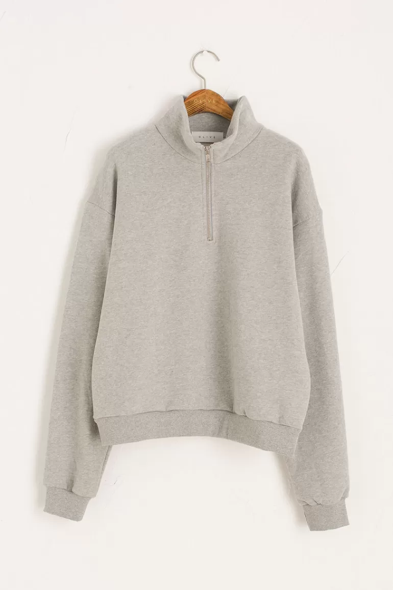 Women Olive Clothing Half Zip Fleece, Grey