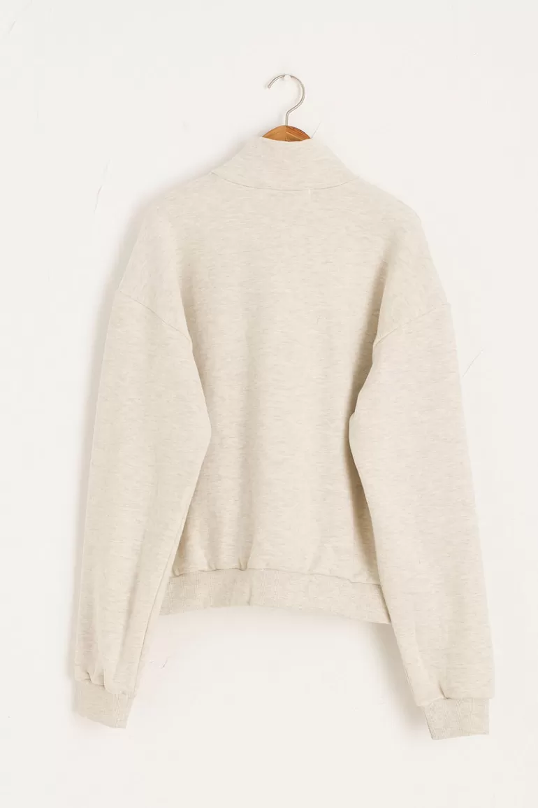 Women Olive Clothing Half Zip Fleece, Oat