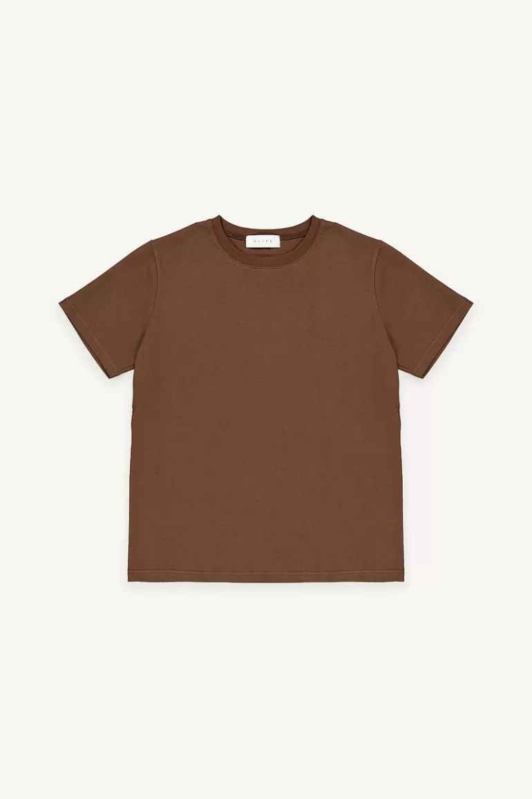 Women Olive Clothing Hana Boy Fit Crew Neck Tee, Brown