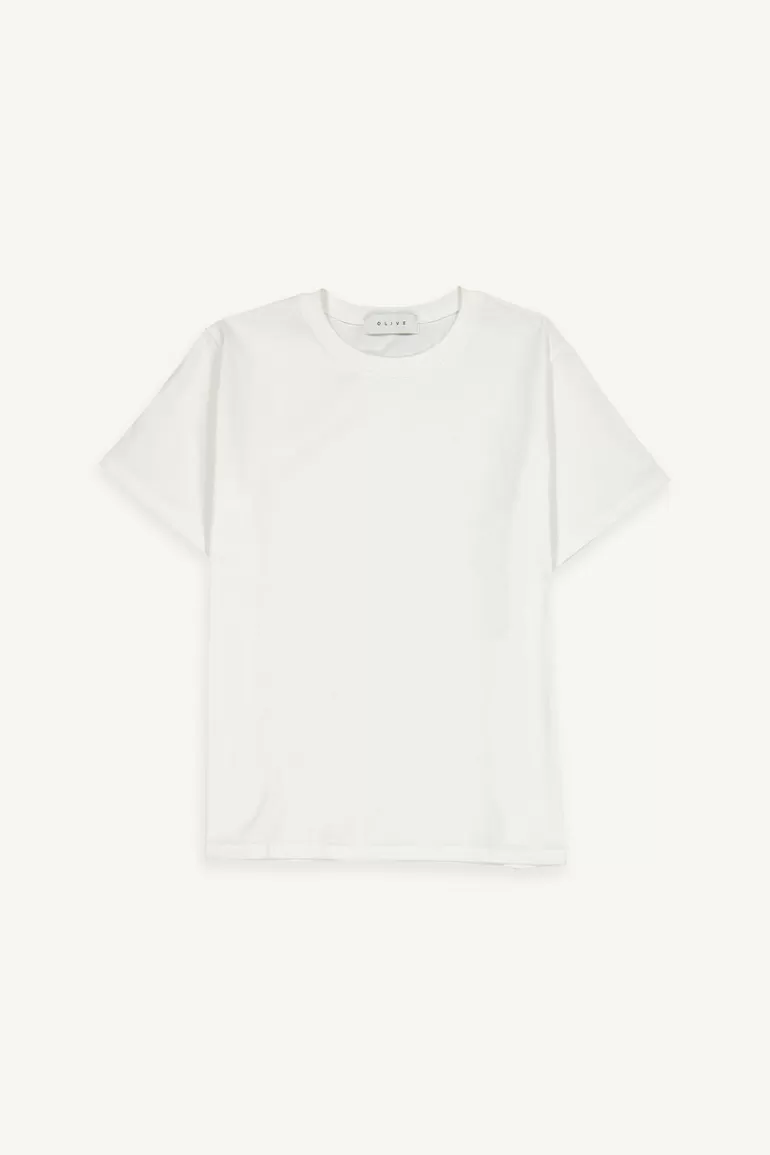 Women Olive Clothing Hana Boy Fit Crew Neck Tee, Ivory