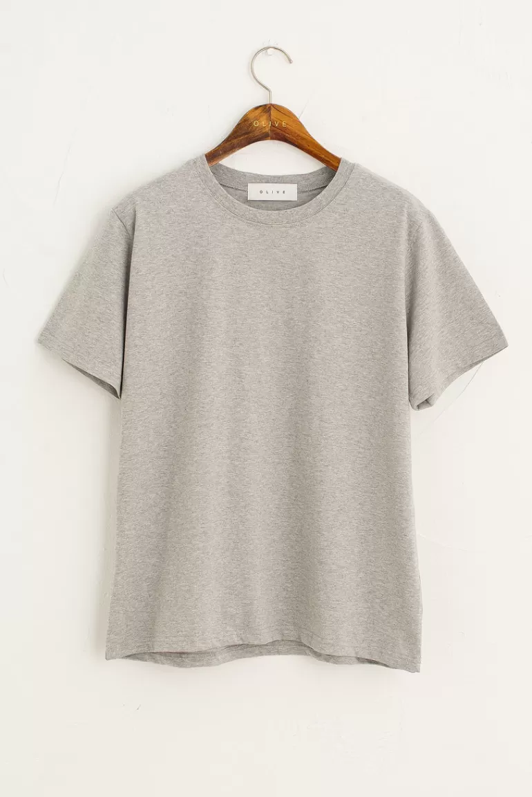 Women Olive Clothing Hana Boy Fit Crew Neck Tee, Mel Grey