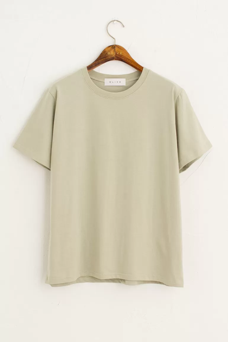 Women Olive Clothing Hana Boy Fit Crew Neck Tee, Sage