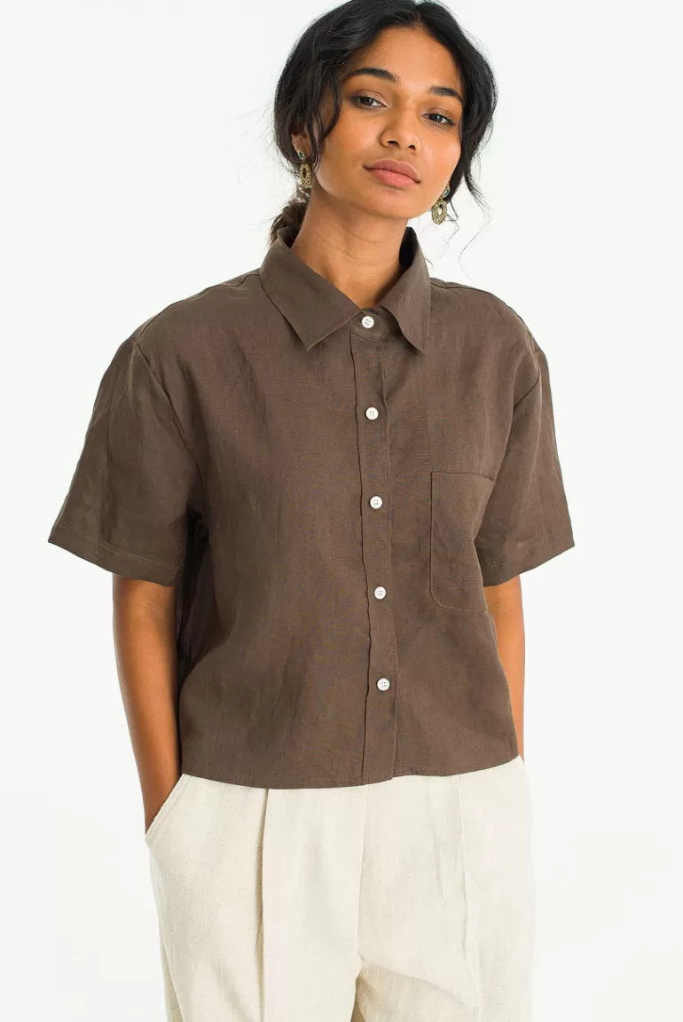 Women Olive Clothing Hana Linen Shirt, Brown