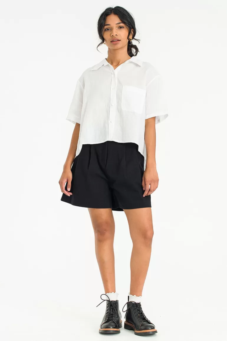 Women Olive Clothing Hana Linen Shirt, Ivory