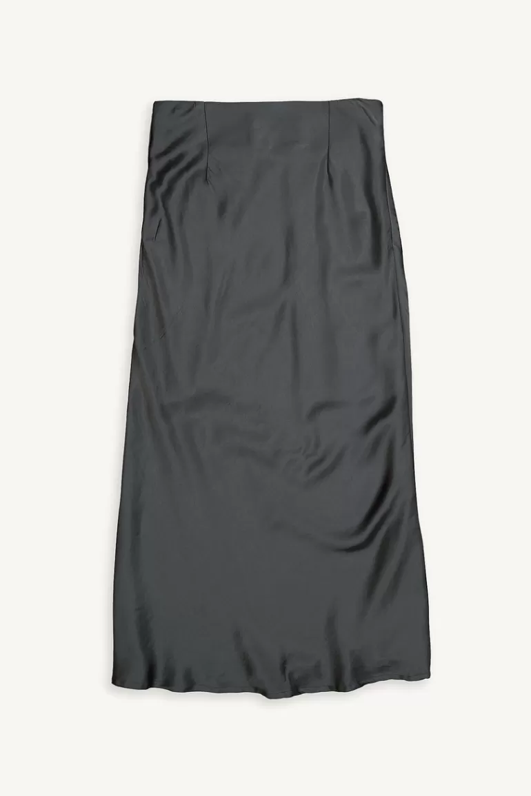 Women Olive Clothing Hana Satin Long Skirt, Charcoal