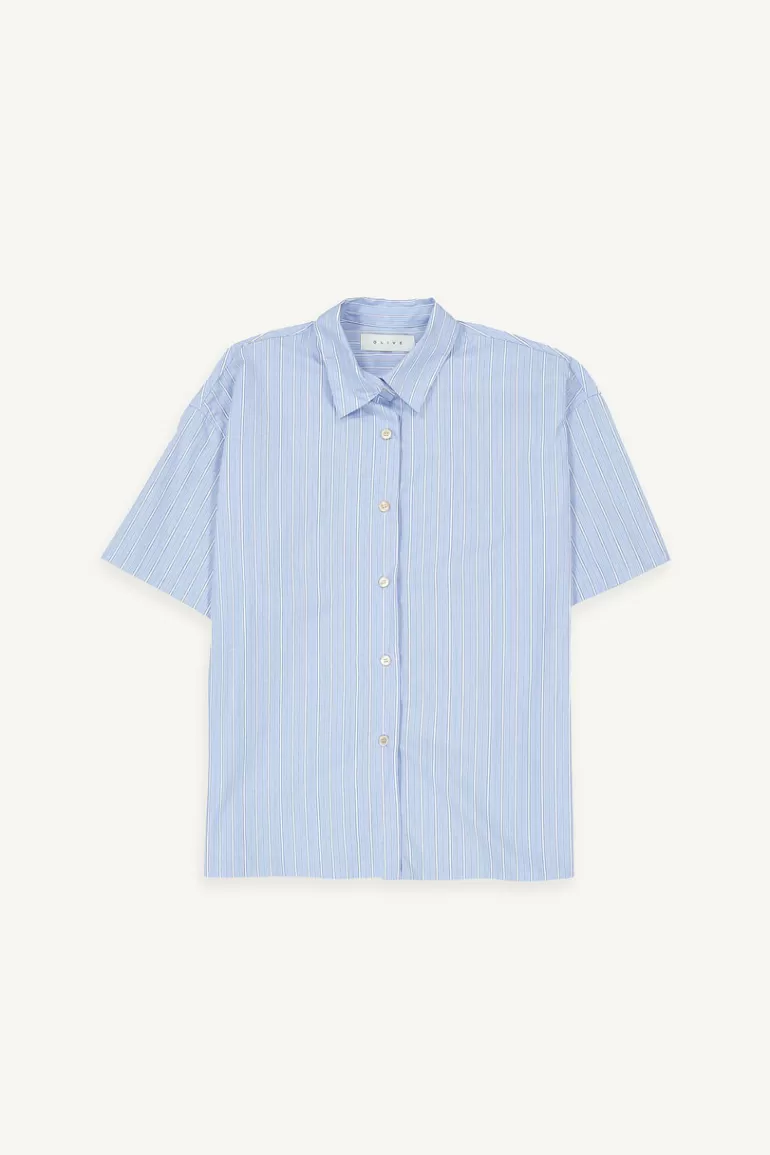 Women Olive Clothing Hana Short Sleeve Stripe Shirt, Light Blue