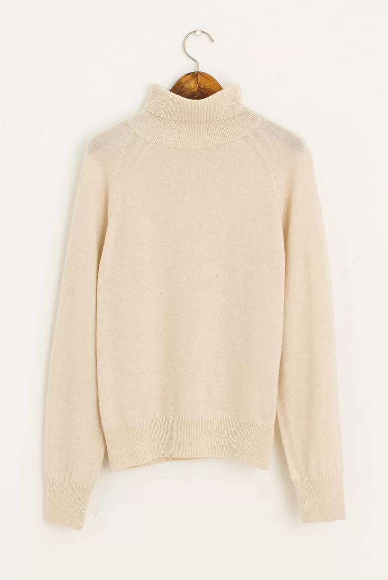 Women Olive Clothing Hana Simple Roll Neck Jumper, Ivory