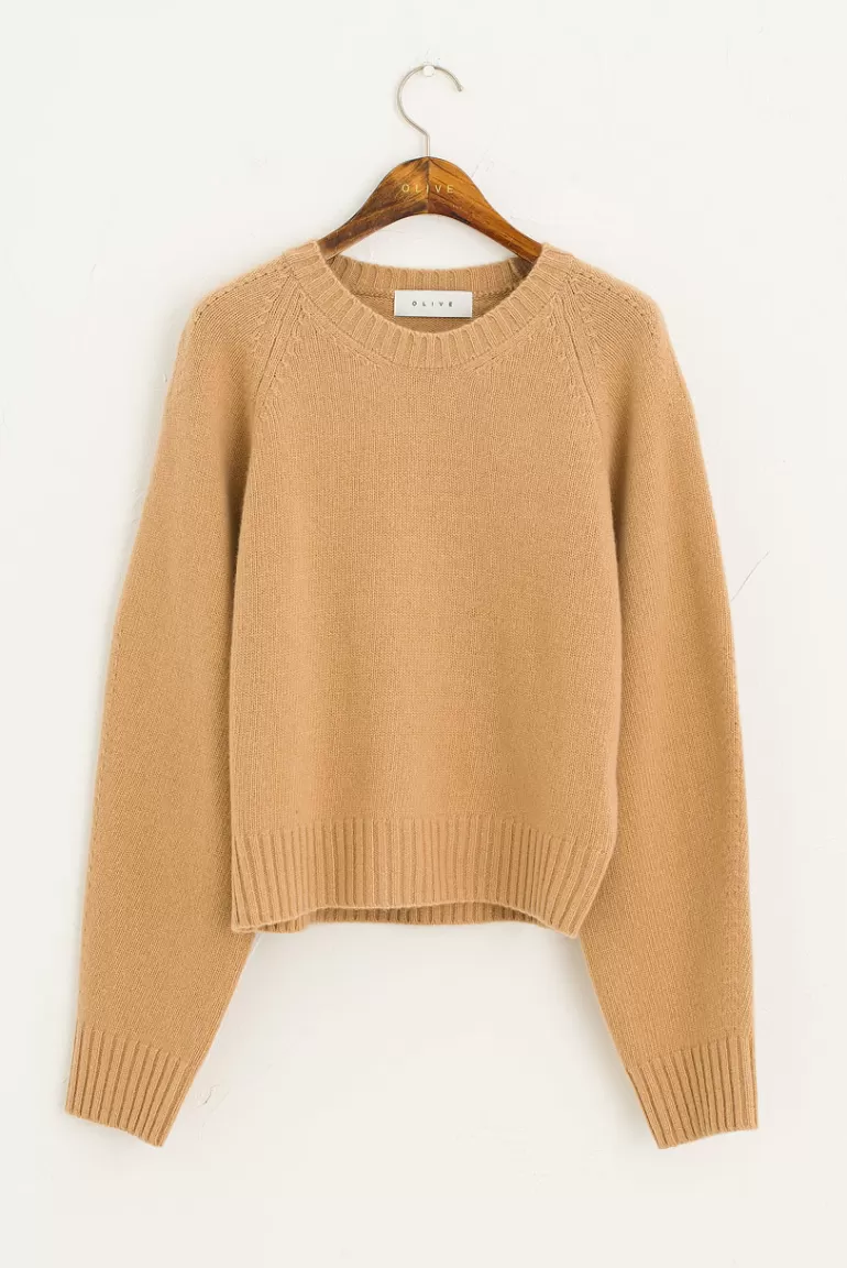 Women Olive Clothing Hana Wool Crew Neck Jumper, Camel