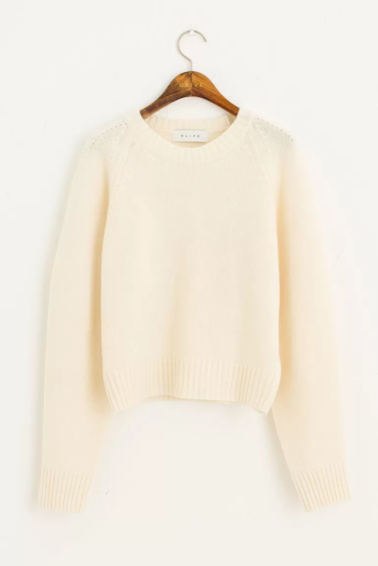 Women Olive Clothing Hana Wool Crew Neck Jumper, Ivory