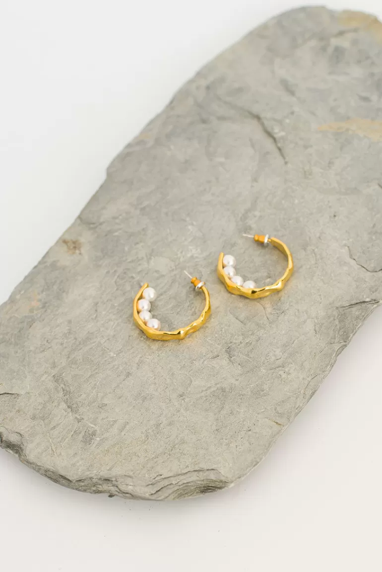 Women Olive Clothing Hannah Pearl Hoop Earrings, Gold Plated