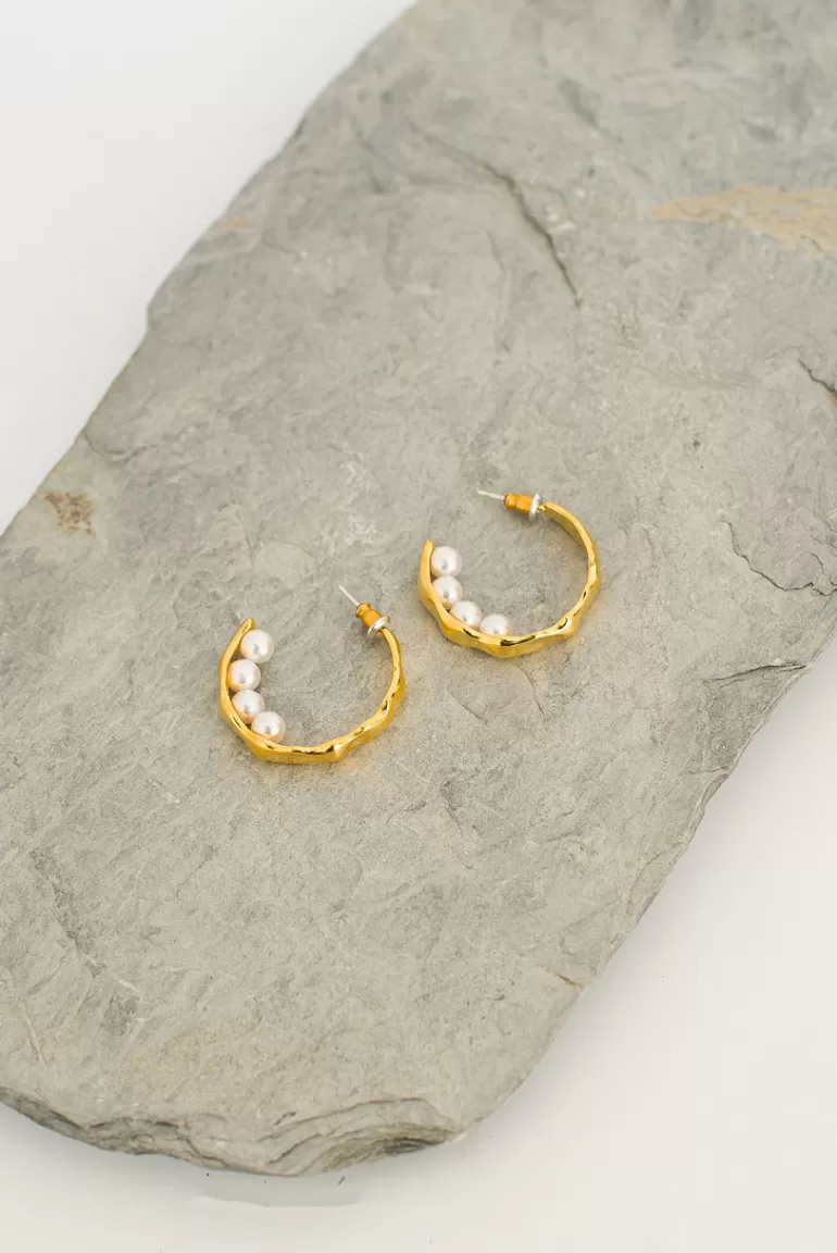 Women Olive Clothing Hannah Pearl Hoop Earrings, Gold Plated
