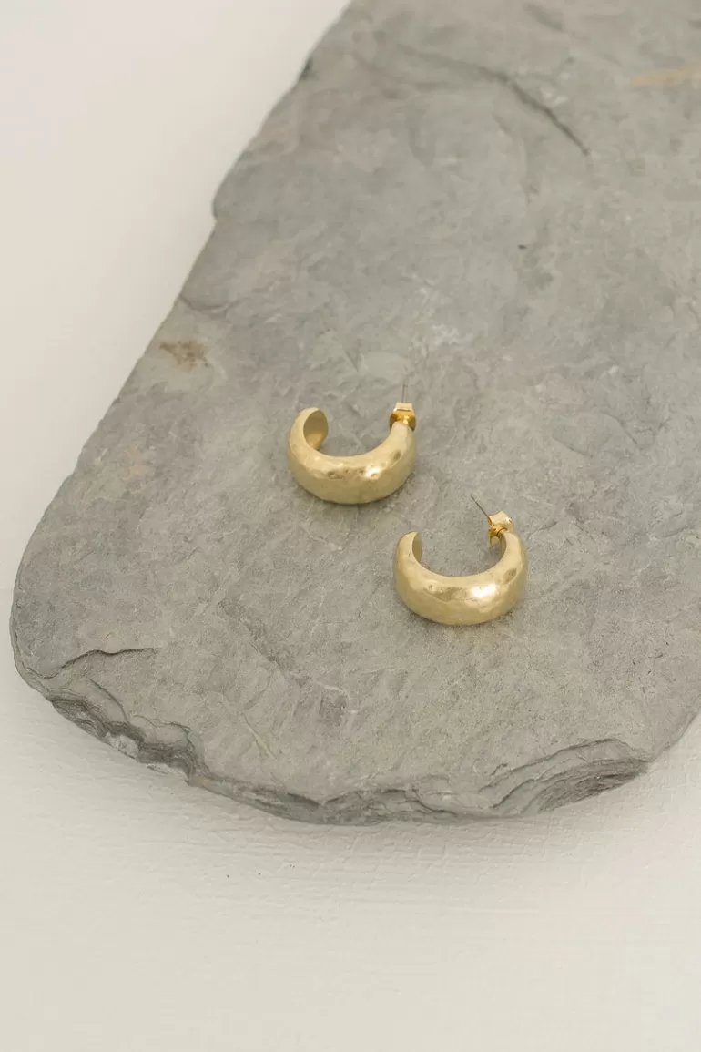 Women Olive Clothing Harper Hammered Hoop Earrings, Gold Plated