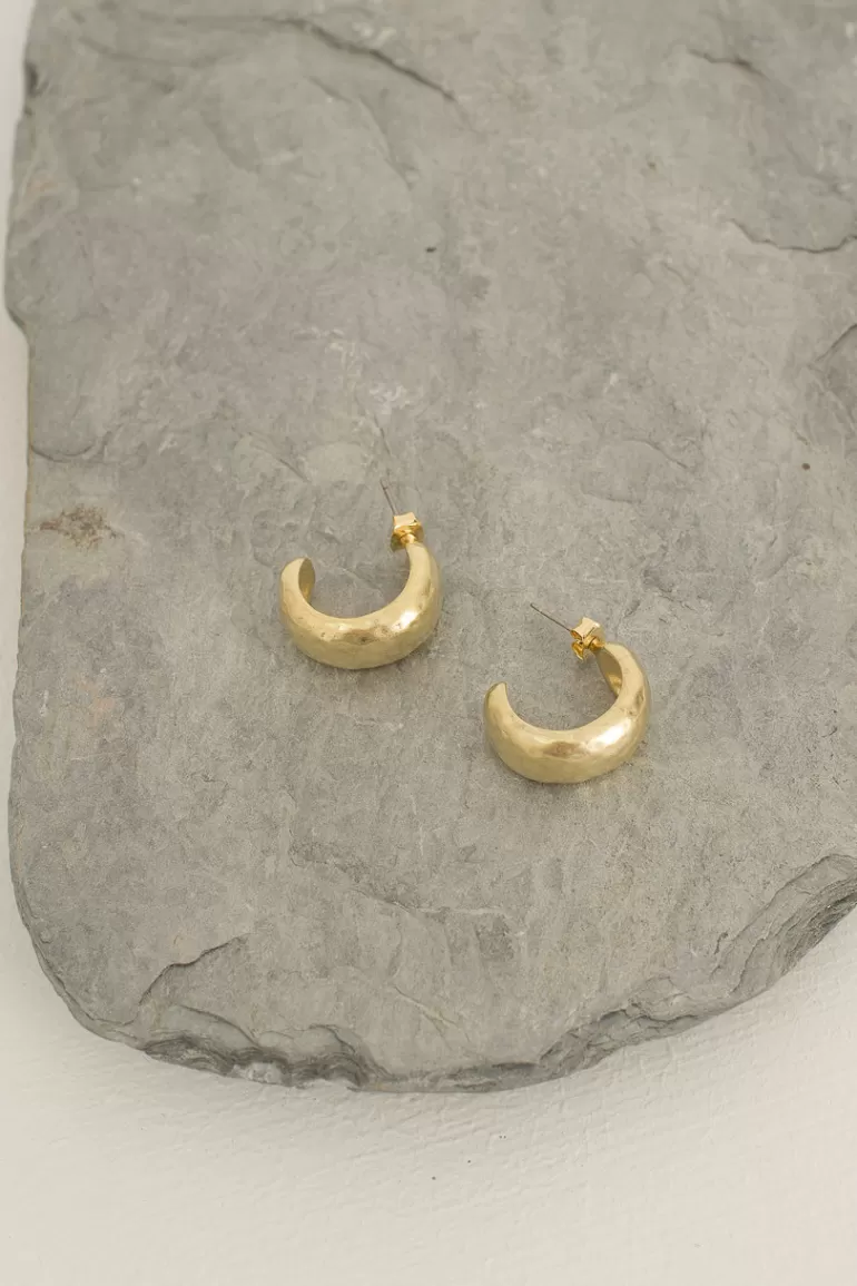 Women Olive Clothing Harper Hammered Hoop Earrings, Gold Plated