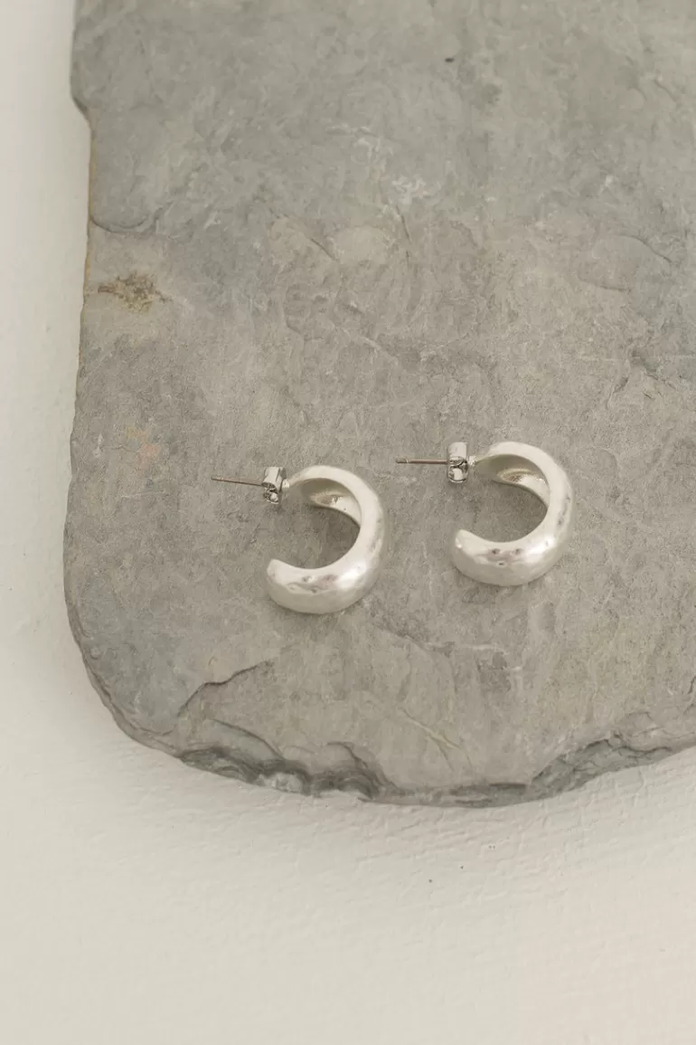 Women Olive Clothing Harper Hammered Hoop Earrings, Silver Plated