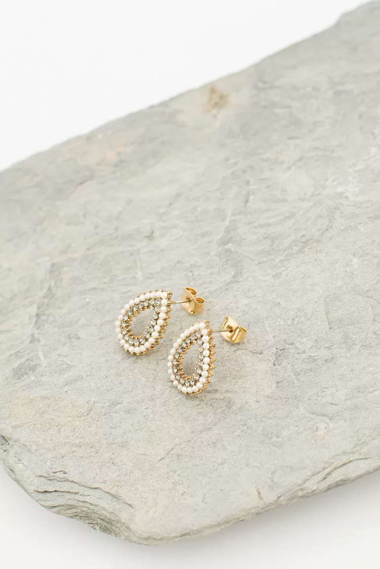 Women Olive Clothing Hathor Tear Shape Earrings, Gold Plated