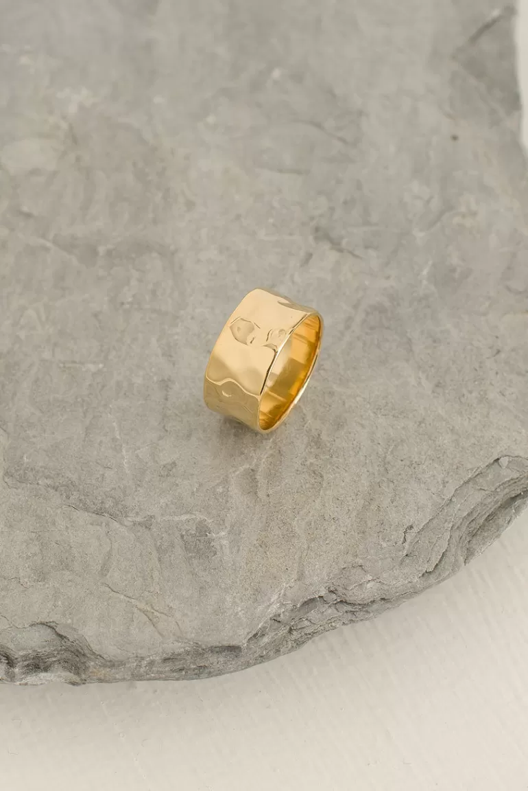 Women Olive Clothing Hattie Hammered Ring, 14K Gold Plated