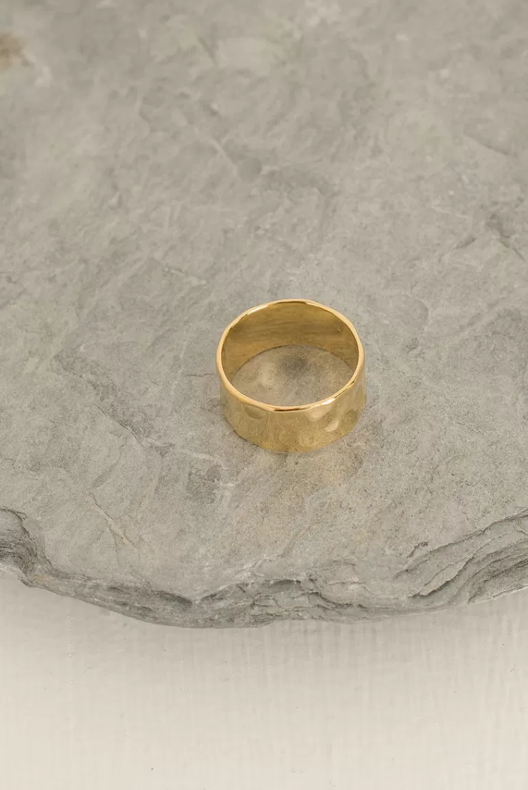 Women Olive Clothing Hattie Hammered Ring, 14K Gold Plated